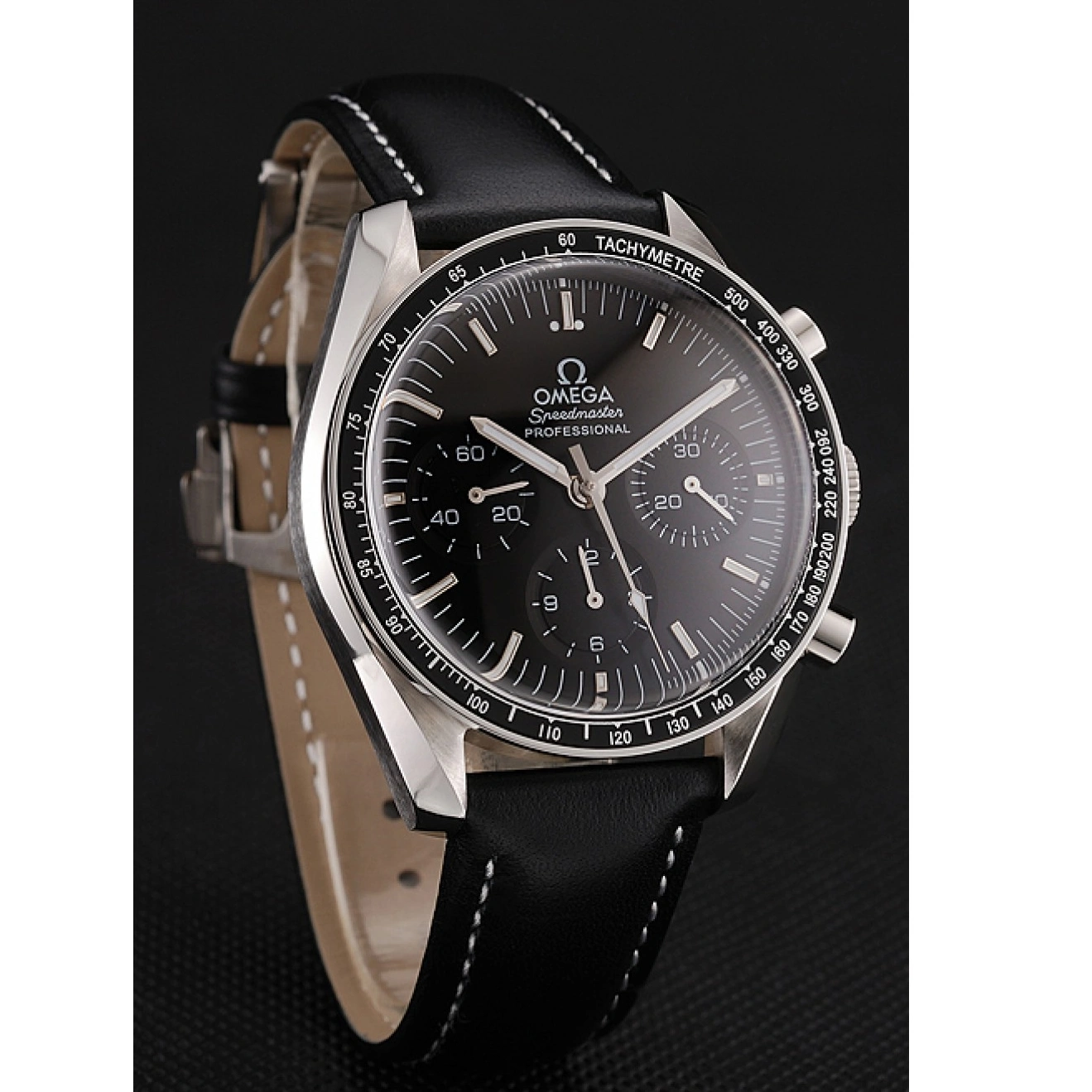 1025 Swiss Omega Speedmaster Professional Black Dial Black Leather Bracelet 1453936